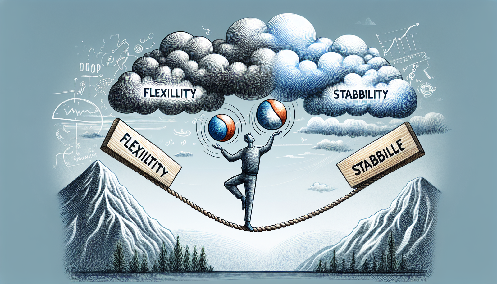 Illustratie van een persoon die de balans zoekt tussen flexibiliteit en stabiliteit